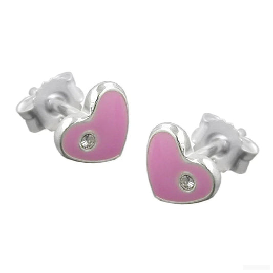 Ohrstecker Ohrring 6x7mm Kinderohrring Herz pink lackiert Silber 925-Kinder-Ohrstecker Silber-Schmuckhoelle.com