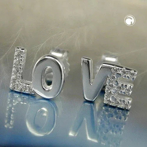 Ohrstecker Ohrring 6x7mm Zirkonia LOVE Silber 925-Ohrstecker Zirkonia weiß Silber-Schmuckhoelle.com