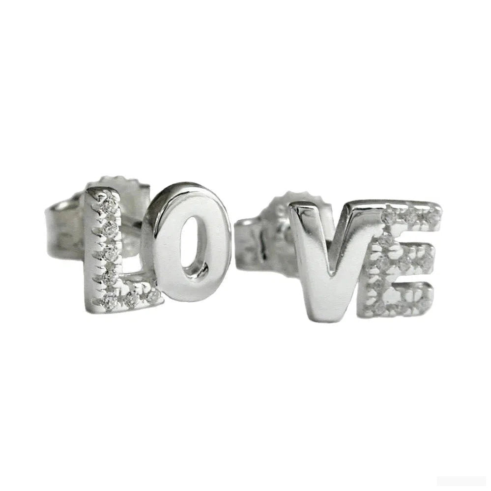 Ohrstecker Ohrring 6x7mm Zirkonia LOVE Silber 925-Ohrstecker Zirkonia weiß Silber-Schmuckhoelle.com