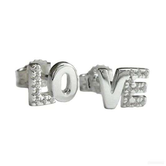 Ohrstecker Ohrring 6x7mm Zirkonia LOVE Silber 925-Ohrstecker Zirkonia weiß Silber-Schmuckhoelle.com