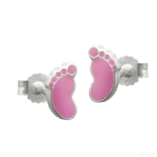 Ohrstecker Ohrring 7x4mm Kinderohrring Fuß rosa lackiert Silber 925-Kinder-Ohrstecker Silber-Schmuckhoelle.com