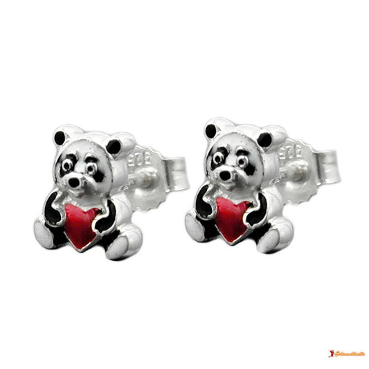 Ohrstecker Ohrring 7x6mm Kinderohrring Panda Bär farbig lackiert Silber 925-Kinder-Ohrstecker Silber-Schmuckhoelle.com