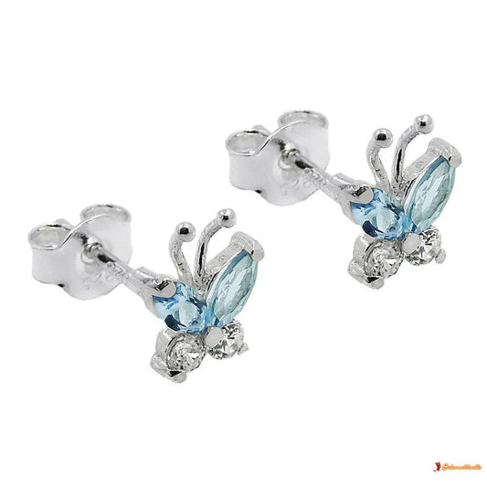 Ohrstecker Ohrring 7x6mm Schmetterling Zirkonia weiß und synthetischer Aquamarin Silber 925-Ohrstecker Zirkonia weiß Silber-Schmuckhoelle.com