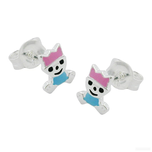 Ohrstecker Ohrring 7x6mm kleiner König pink-hellblau lackiert Silber 925-Kinder-Ohrstecker Silber-Schmuckhoelle.com