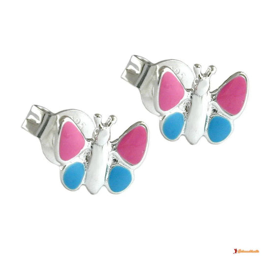 Ohrstecker Ohrring 7x8mm Kinderohrring Schmetterling hellblau-pink Silber 925-Kinder-Ohrstecker Silber-Schmuckhoelle.com