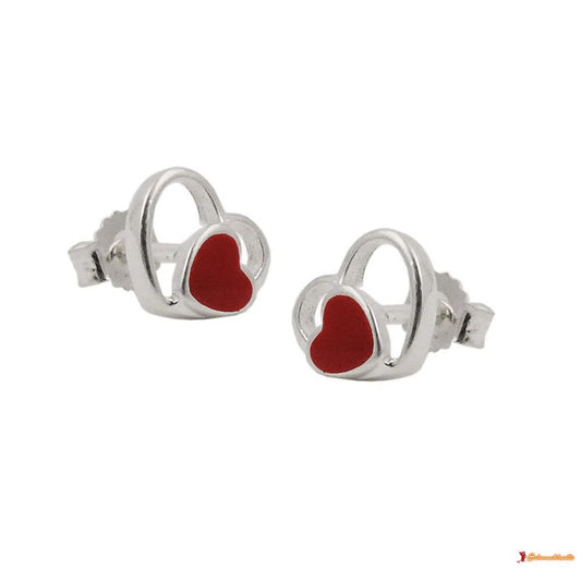 Ohrstecker Ohrring 8mm Kinderohrring Herz rot lackiert im Herz glänzend Silber 925-Kinder-Ohrstecker Silber-Schmuckhoelle.com