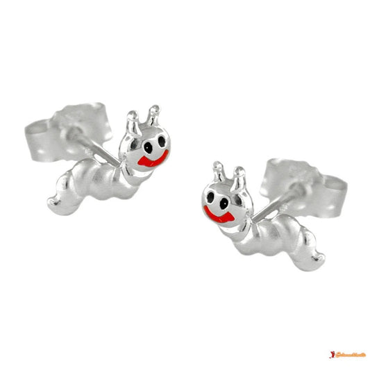 Ohrstecker Ohrring 8x3mm Kinderohrring kleiner Wurm matt-glänzend Silber 925-Kinder-Ohrstecker Silber-Schmuckhoelle.com