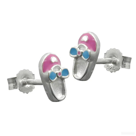 Ohrstecker Ohrring 8x4mm Kinderohrring Schuh rosa-hellblau lackiert Silber 925-Kinder-Ohrstecker Silber-Schmuckhoelle.com