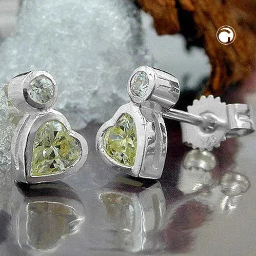 Ohrstecker Ohrring 8x5mm Herz mit Zirkonia und synthetischem Peridot Silber 925-Herz-Ohrstecker Silber-Schmuckhoelle.com