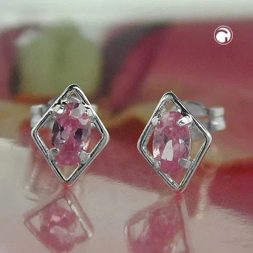 Ohrstecker Ohrring 8x6mm Rhombus mit Zirkonia pink Silber 925-Ohrstecker Zirkonia farbig Silber-Schmuckhoelle.com