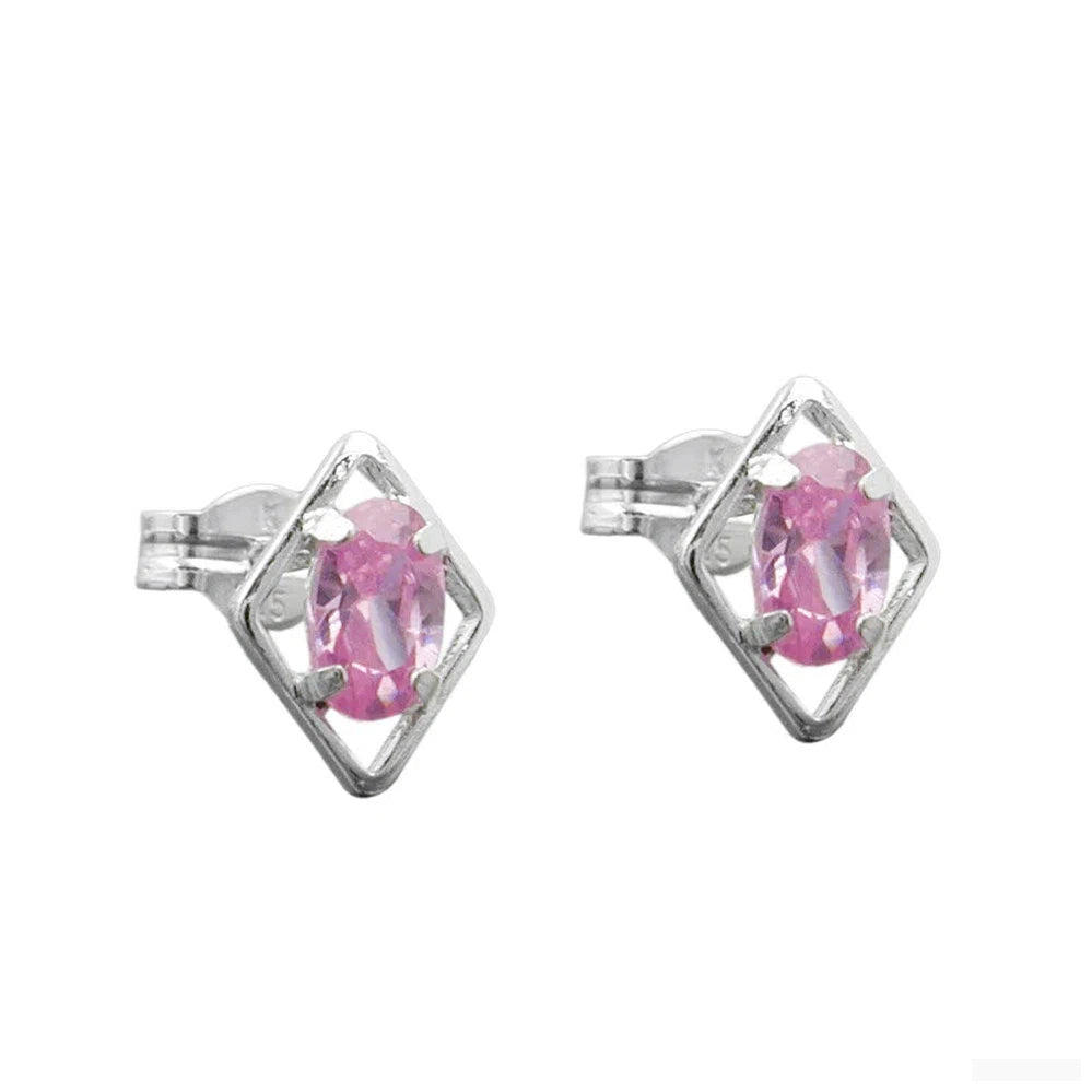 Ohrstecker Ohrring 8x6mm Rhombus mit Zirkonia pink Silber 925-Ohrstecker Zirkonia farbig Silber-Schmuckhoelle.com