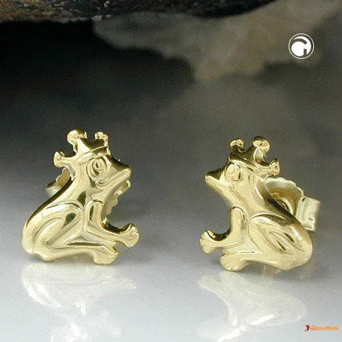 Ohrstecker Ohrring 8x7mm Frosch mit Krone glänzend 9Kt GOLD-Ohrstecker Tiermotive GOLD-Schmuckhoelle.com