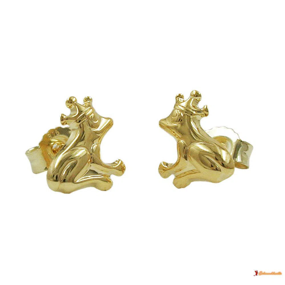 Ohrstecker Ohrring 8x7mm Frosch mit Krone glänzend 9Kt GOLD-Ohrstecker Tiermotive GOLD-Schmuckhoelle.com