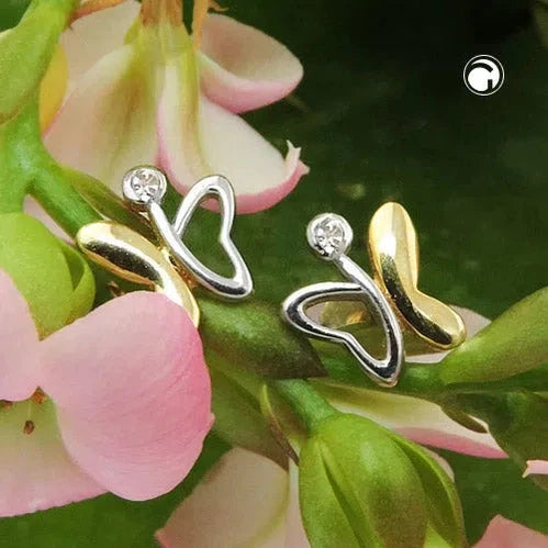 Ohrstecker Ohrring 8x7mm Schmetterling bicolor glänzend 9Kt GOLD-Ohrstecker Tiermotive GOLD-Schmuckhoelle.com