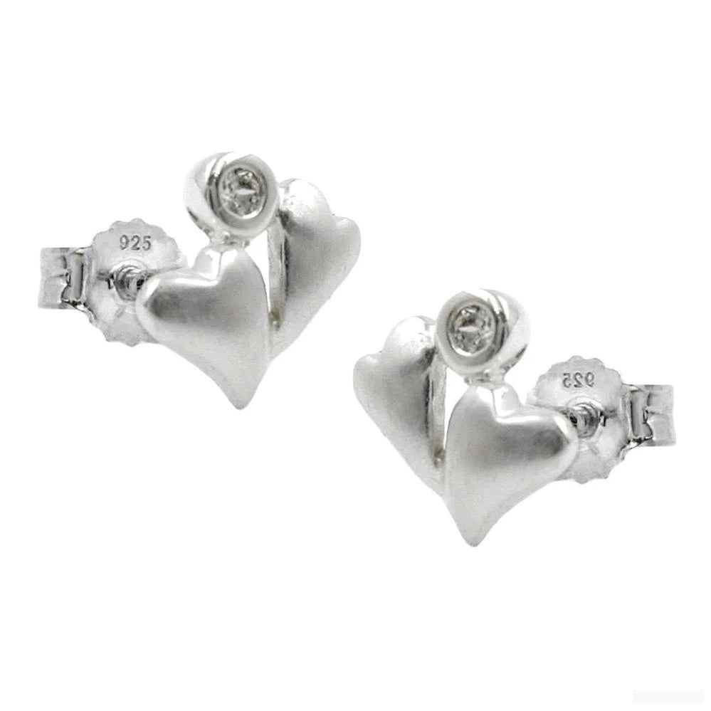 Ohrstecker Ohrring 8x8mm 2 Herzen mattiert Zirkonia Silber 925-Herz-Ohrstecker Silber-Schmuckhoelle.com