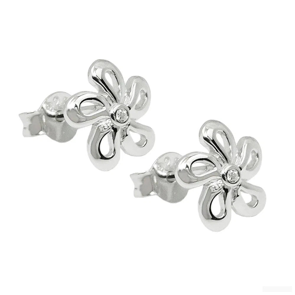 Ohrstecker Ohrring 9mm Blume Zirkonia weiß glänzend rhodiniert Silber 925-Ohrstecker Zirkonia weiß Silber-Schmuckhoelle.com
