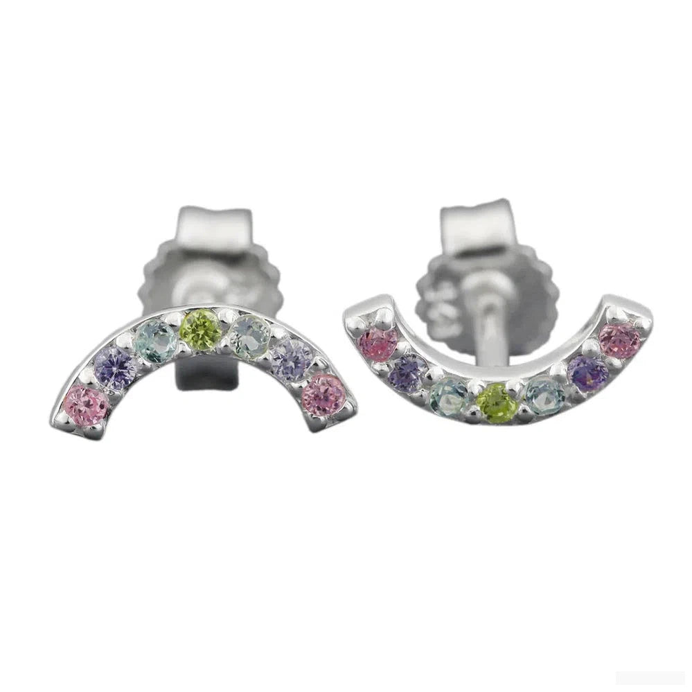 Ohrstecker Ohrring 9x4mm Halbkreis mit farbigen Zirkonias Silber 925-Ohrstecker Zirkonia farbig Silber-Schmuckhoelle.com