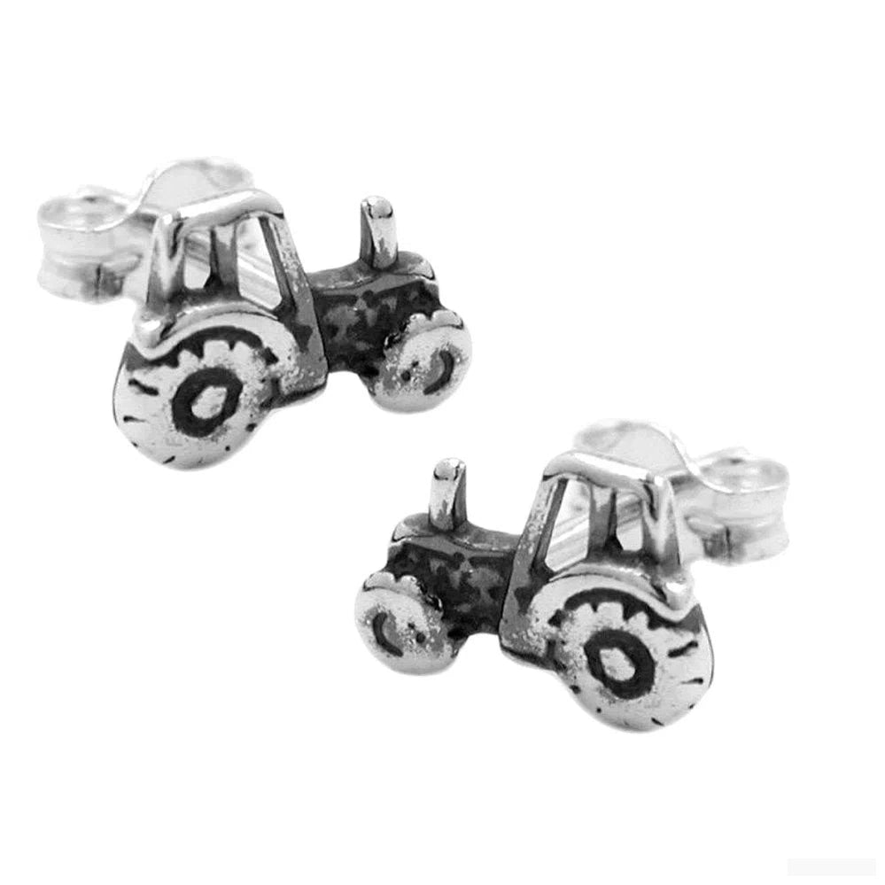 Ohrstecker Ohrring 9x6mm Traktor geschwärzt Silber 925-Herren/Männer-Ohrstecker Silber-Schmuckhoelle.com
