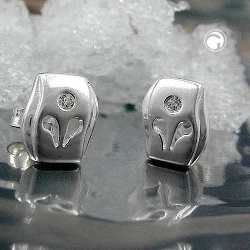Ohrstecker Ohrring 9x8mm matt glänzend mit Zirkonia Silber 925-Ohrstecker Zirkonia weiß Silber-Schmuckhoelle.com