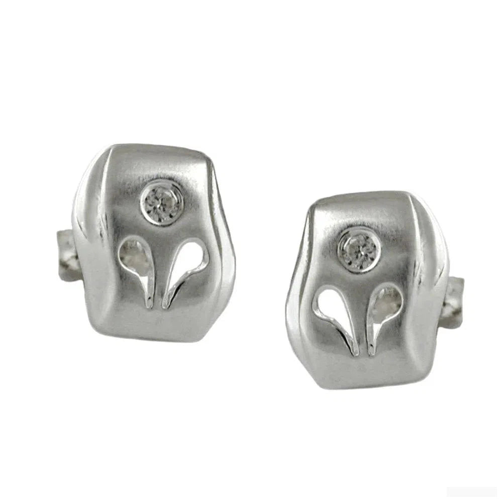 Ohrstecker Ohrring 9x8mm matt glänzend mit Zirkonia Silber 925-Ohrstecker Zirkonia weiß Silber-Schmuckhoelle.com