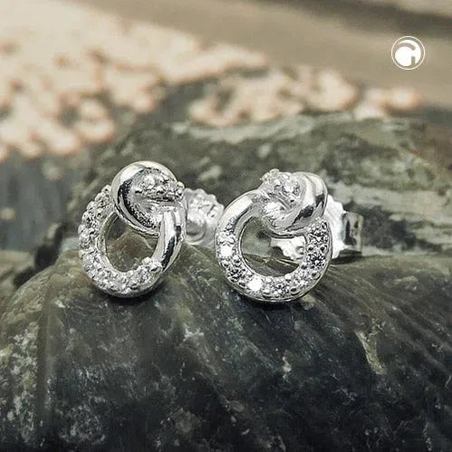 Ohrstecker Ohrringe 7x6mm kleiner Kreis mit Knoten und Zirkonias Silber 925-Ohrstecker Zirkonia weiß Silber-Schmuckhoelle.com