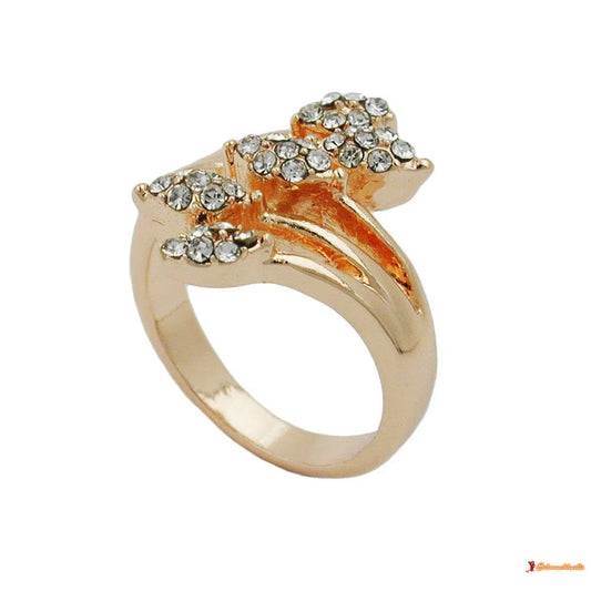 Ring 17mm Blütenranke rotvergoldet mit 5 Blättern mit Glassteinen-Ringe Modeschmuck-Schmuckhoelle.com