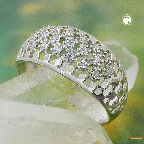 Ring 9mm mit vielen Zirkonias glänzend rhodiniert Silber 925-Ringe Silber - Größe 56/17,8mm-Schmuckhoelle.com