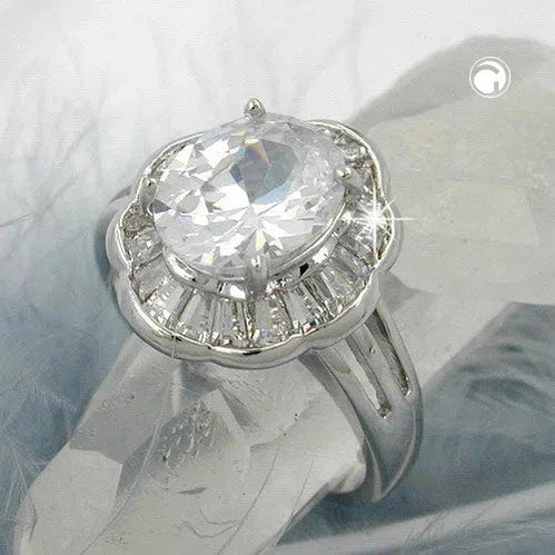 Ring, Blume mit weißen Zirkonias-Ringe Modeschmuck-Schmuckhoelle.com