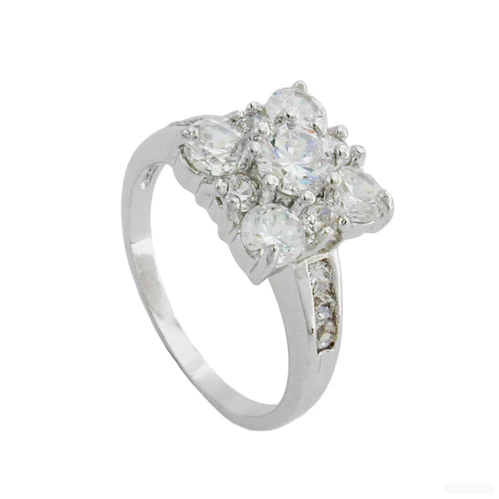 Ring, Viereck mit weißen Zirkonias-Ringe Modeschmuck-Schmuckhoelle.com