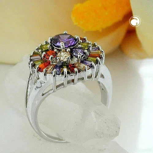 Ring, mit bunten Zirkonias-Ringe Modeschmuck-Schmuckhoelle.com