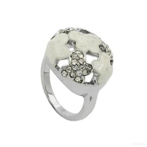 Ring, weiß-emailliert, Glas-Steine-Ringe Modeschmuck-Schmuckhoelle.com