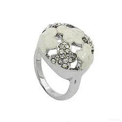 Ring, weiß-emailliert, Glas-Steine-Ringe Modeschmuck-Schmuckhoelle.com