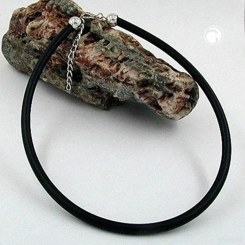 Rundschnur 6mm Vollgummikette Verschluss silberfarbig-Gummibänder 6mm-Schmuckhoelle.com