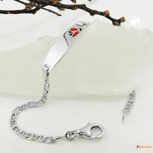 Schildarmband - Identitätsarmband - Armband mit Gravurplatte - Kinder - Marienkäfer - Silber 925 - 14cm-Kinder-Armbänder Silber-Schmuckhoelle.com