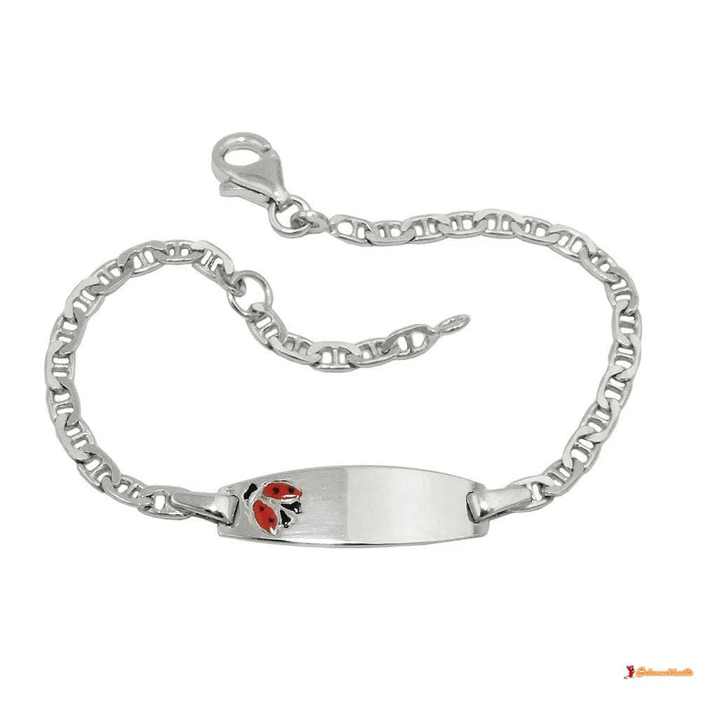 Schildarmband - Identitätsarmband - Armband mit Gravurplatte - Kinder - Marienkäfer - Silber 925 - 14cm-Kinder-Armbänder Silber-Schmuckhoelle.com