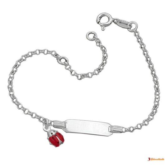 Schildband für Kinder Ankerkette Gravurplatte 19x58mm Marienkäfer Silber 925-Kinder-Armbänder Silber-Schmuckhoelle.com